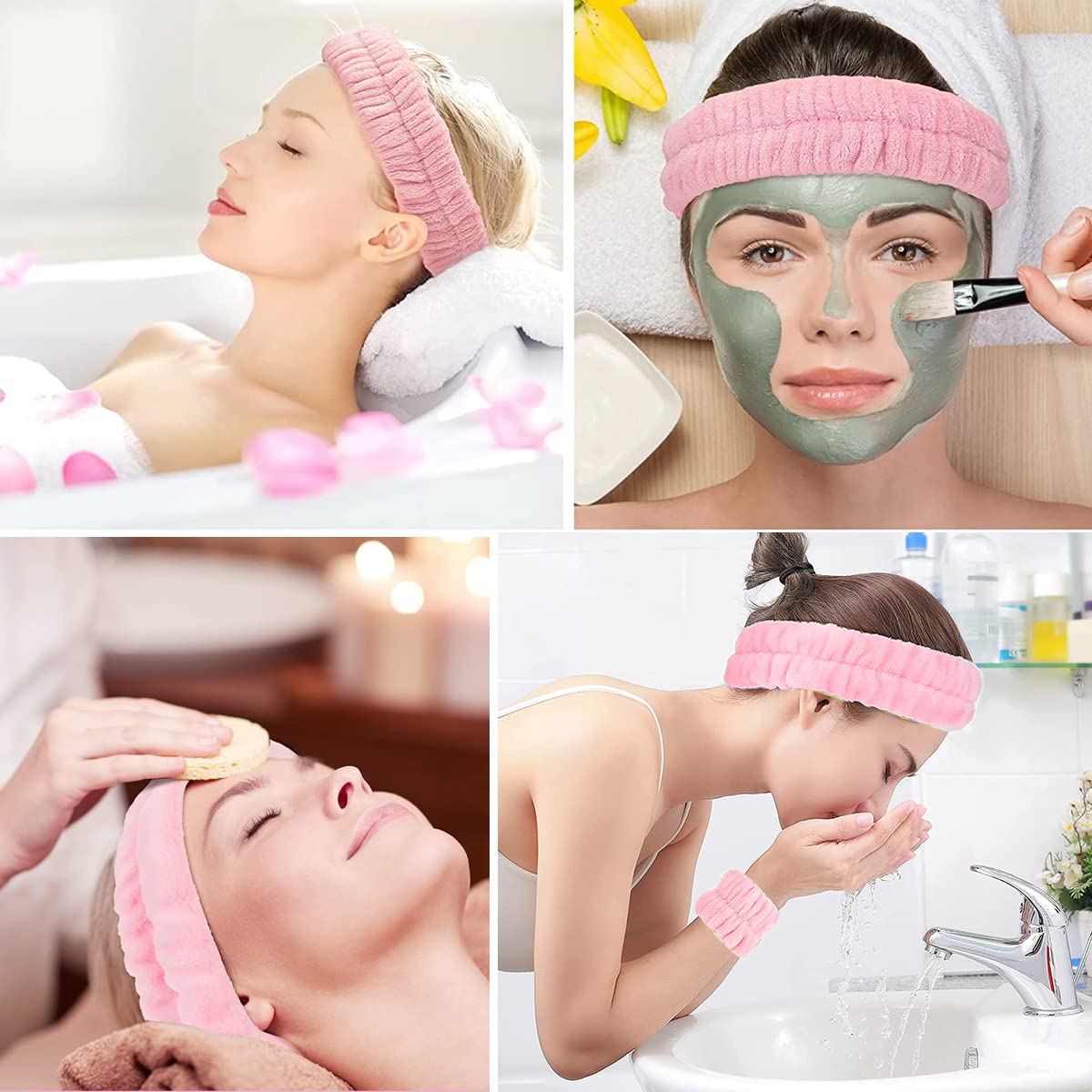 MAYCREATE 3Pcs Face Washing Headband Wristband Combo Kit, Microfiber Absorbent Hairband Wrist Wash Band Towel for Women Girls for Skincare Makeup Yoga Sport (Pink) MAYCREATE 3Pcs Face Washing Headband Wristband Combo Kit, Microfiber Absorbent Hairband Wrist Wash Band Towel for Women Girls for Skincare Makeup Yoga Sport (Pink)